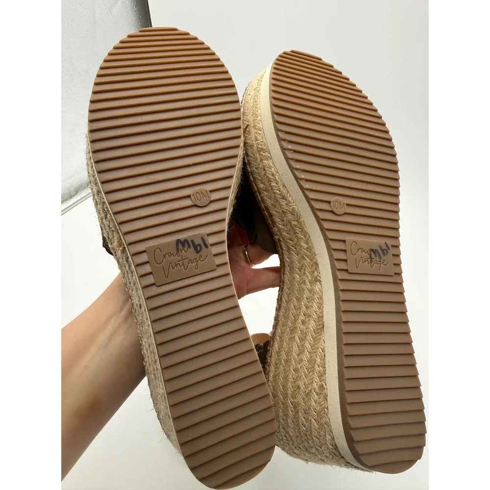 Crown Vintage Dunja Wedge Sandals Womens 10 Olive Green EUC Espadrille Suede